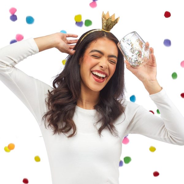 Stemless Wine Glass with Glitter Crown Headband - Birthday - Image 4