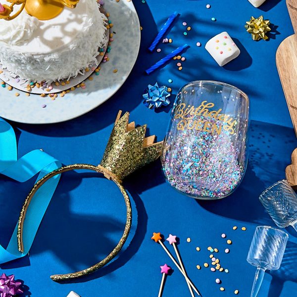 Stemless Wine Glass with Glitter Crown Headband - Birthday - Image 5