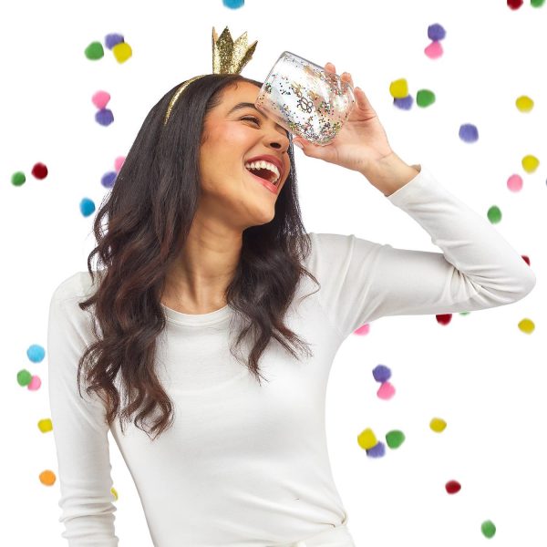 Stemless Wine Glass with Glitter Crown Headband - Birthday - Image 2