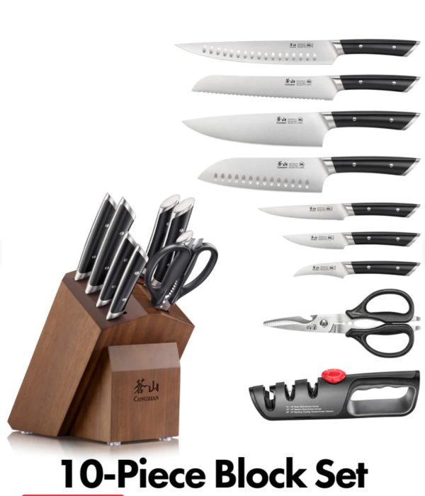 Knife Set - 10-piece, Helena, Black, German Steel, Acacia wood block