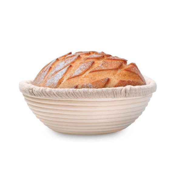 Round Bread-Proofing Basket with Liner Palm Wood Rattan/Cotton/Linen