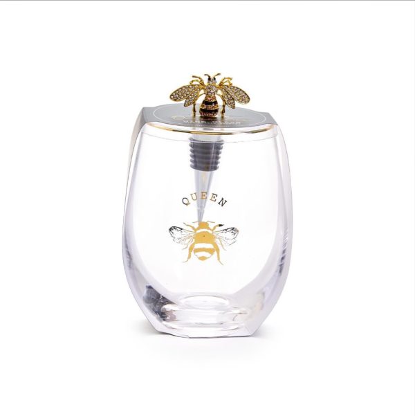 Stemless Wine Glass with Wine Stopper - Bee - Image 2