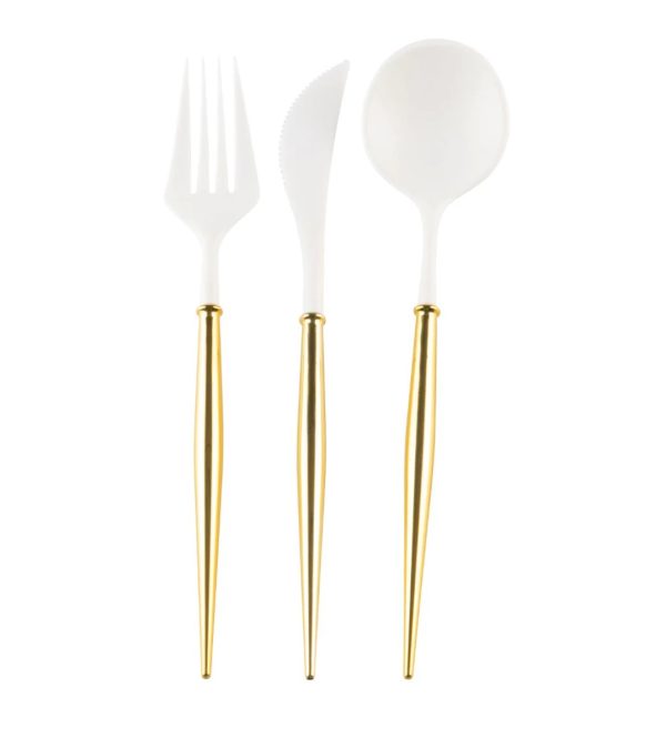 Belle Cutlery - White, Gold Handle, 24 Count